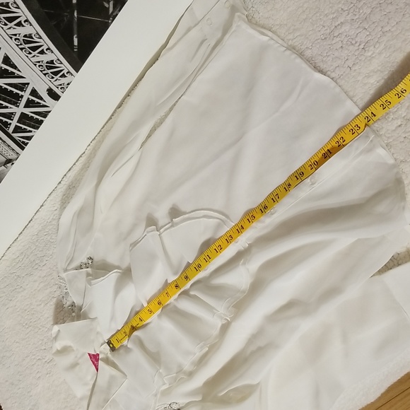 Vintage Victorian Bib Ruffle Beaded Poet Blouse Top Shirt / Sz 6 / Off-white - Picture 11 of 15